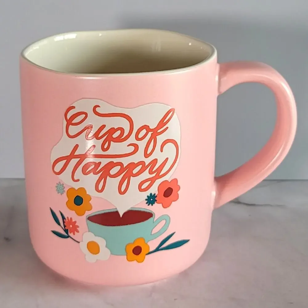 Pink CUP OF HAPPY Stoneware Coffee Mug by Opal House for Target 16 oz 2022